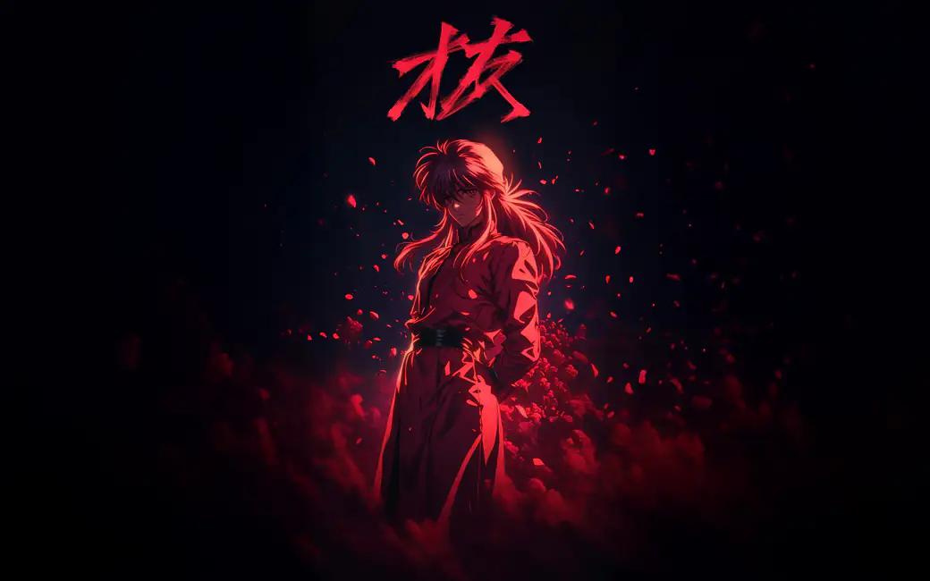 Kurama from Yu Yu Hakusho in a red aura — desktop and phone wallpaper, free download