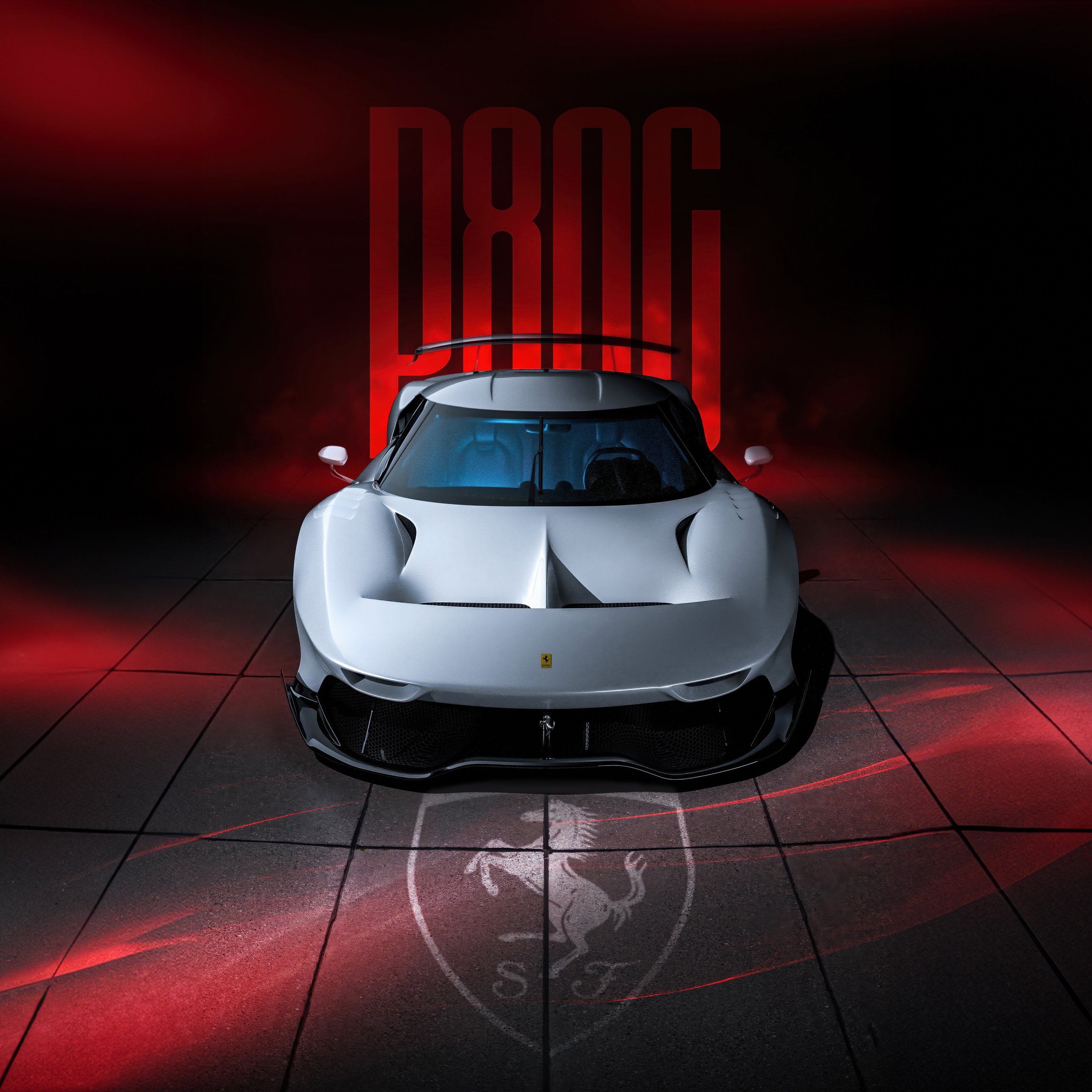 White Ferrari P80/C front view - Wallpapers for iPad Pro 13″ in 2752x2752 resolution
