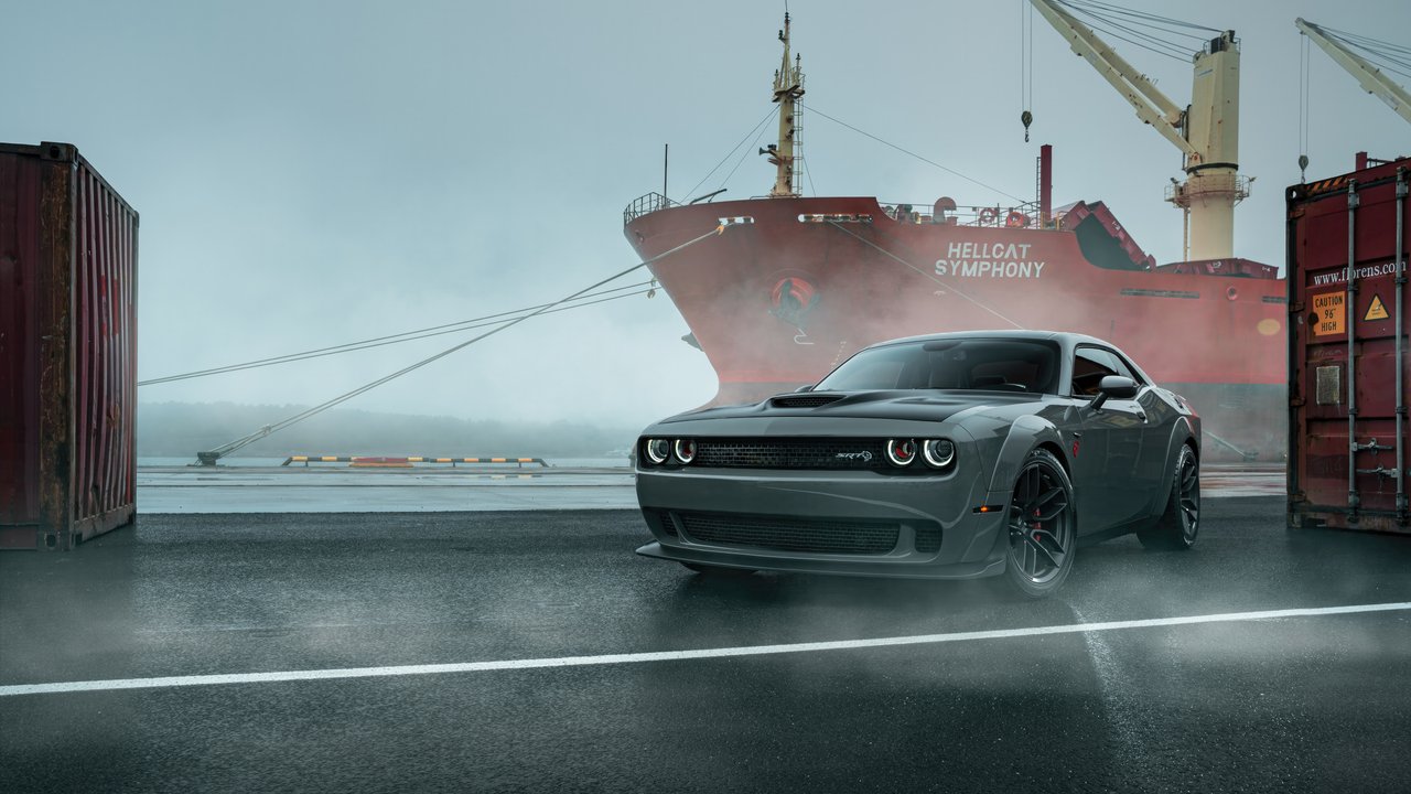 Серый Dodge Challenger Hellcat - HDV 720p обои в разрешении 1280x720