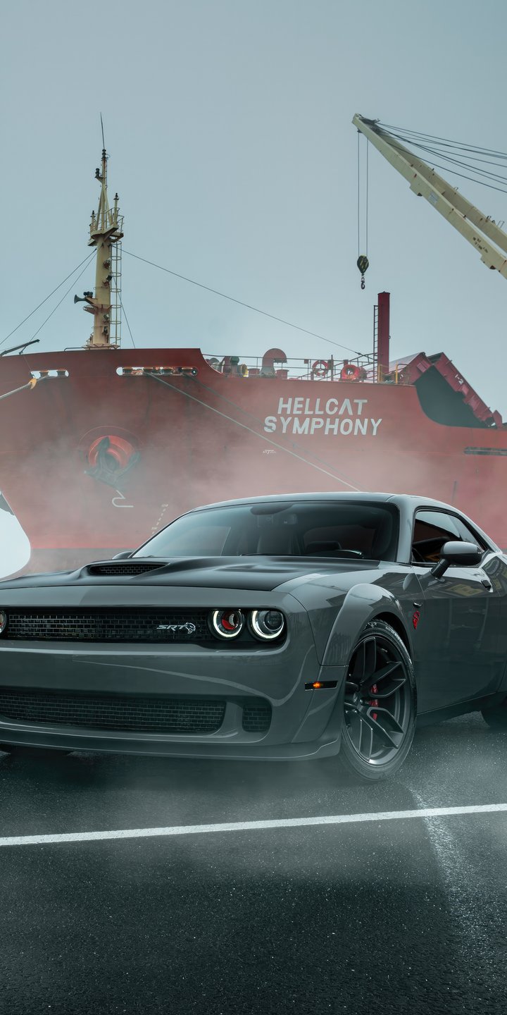 Серый Dodge Challenger Hellcat - Обои для Samsung Galaxy A03s, Xiaomi Redmi 7A, POCO C3 в разрешении 720x1440