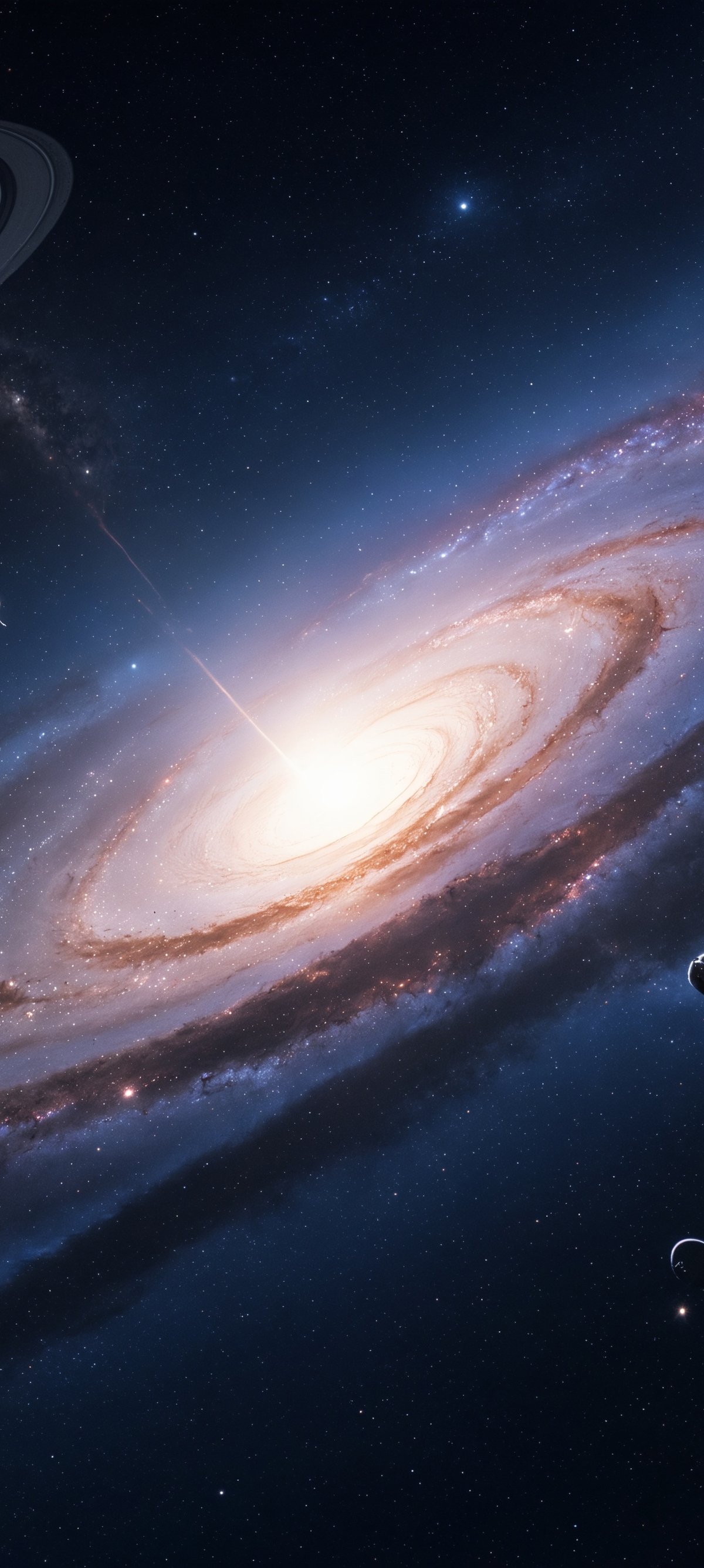 Planet near a bright spiral galaxy - Wallpapers for Xiaomi 15 in 1200x2670 resolution