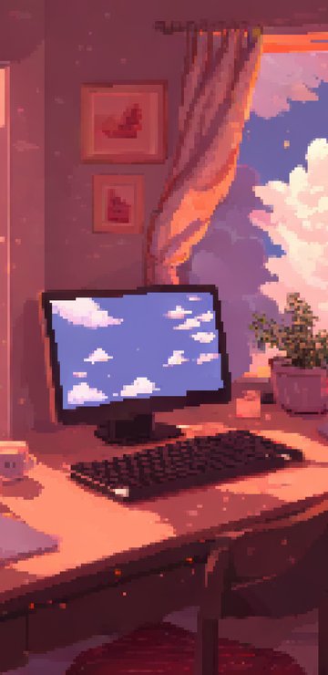 Pixel art workplace with computer - Wallpapers for Samsung in 360x740 resolution