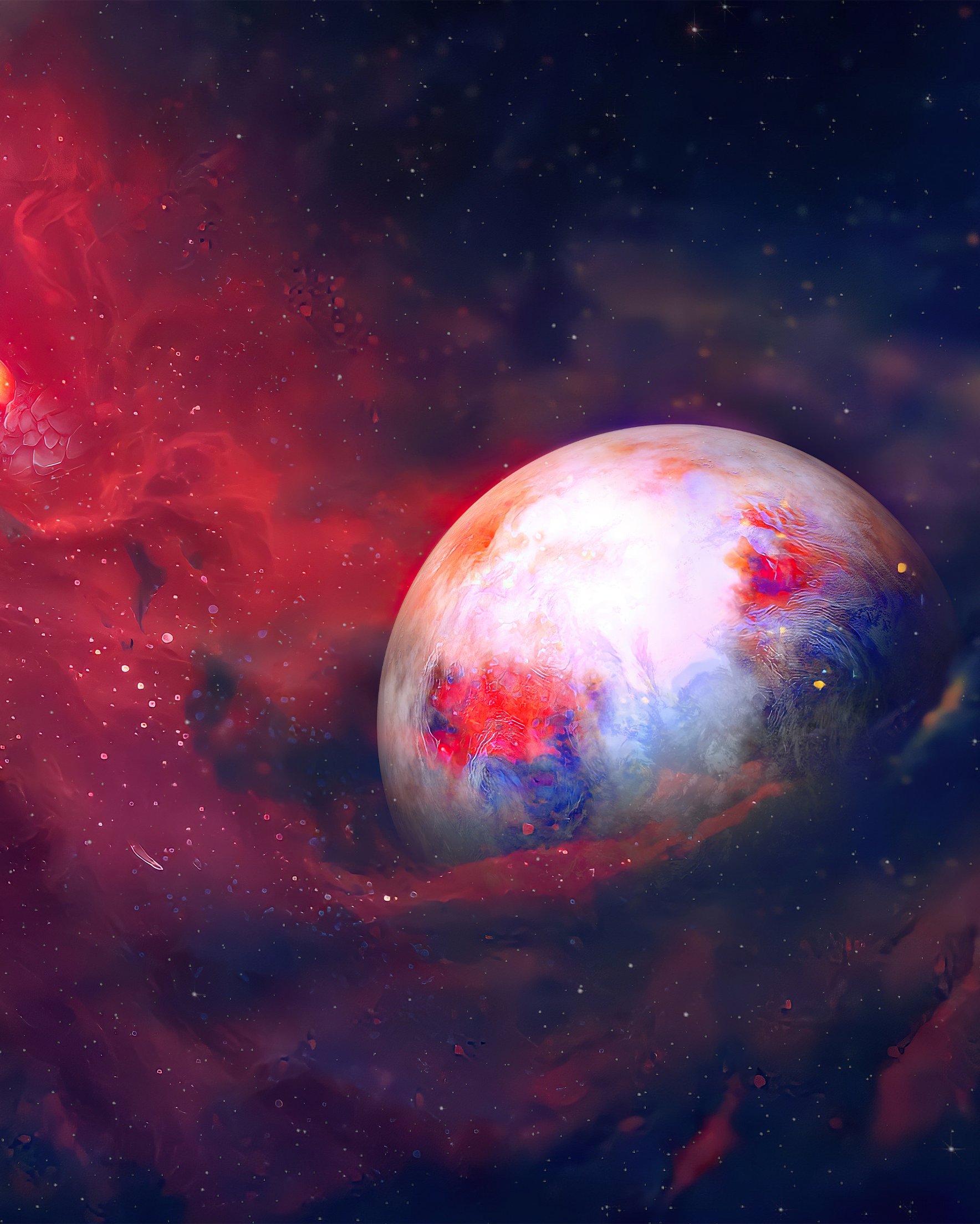 Planet in the red cosmic nebula - Wallpapers for Samsung Galaxy Z Fold 2/3 in 1768x2208 resolution