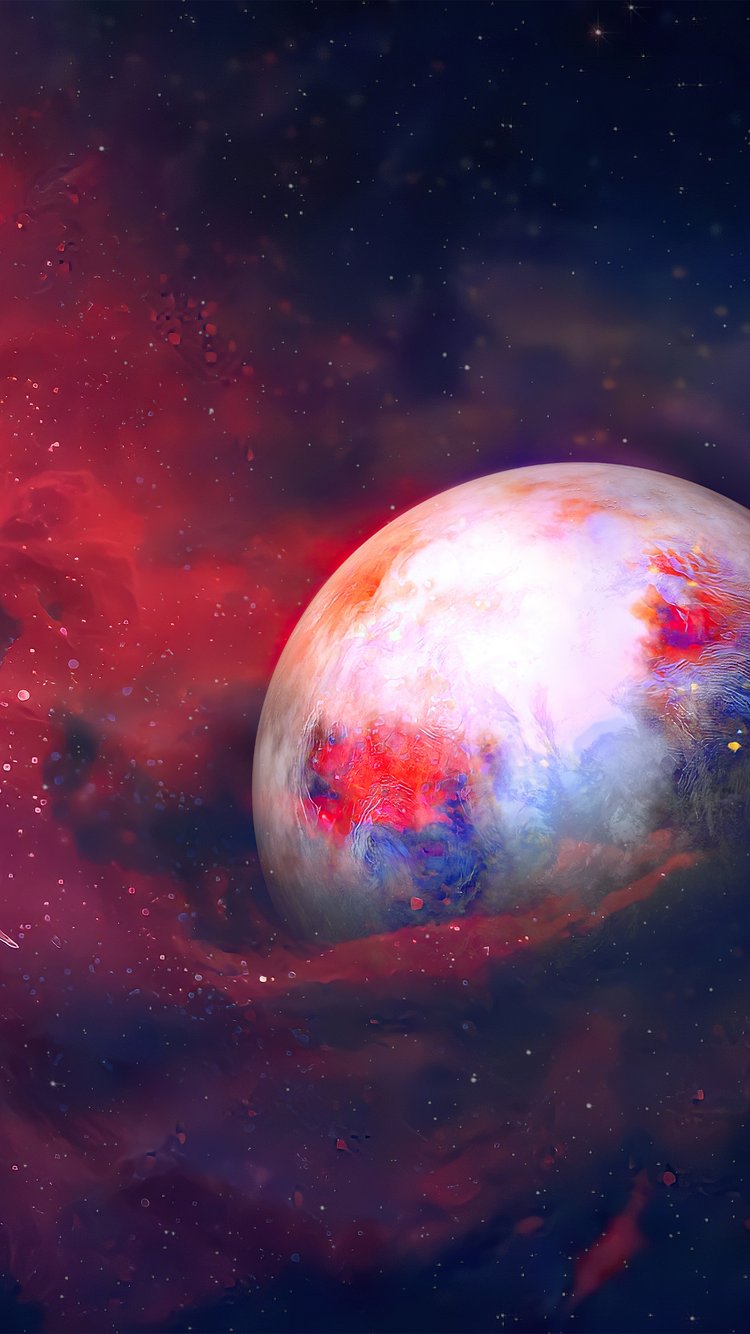 Planet in the red cosmic nebula - Wallpapers for iPhone 6/6S/7/8/SE2/SE3 in 750x1334 resolution