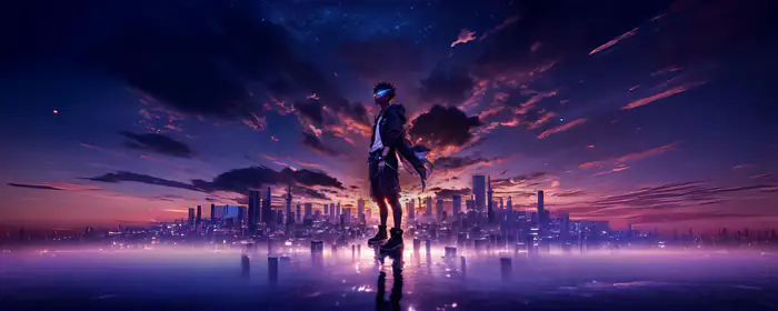 UltraWide 32:9 cityscape wallpapers (3840x1080): Izuku Midoriya, My Hero Academia, skyscrapers, night