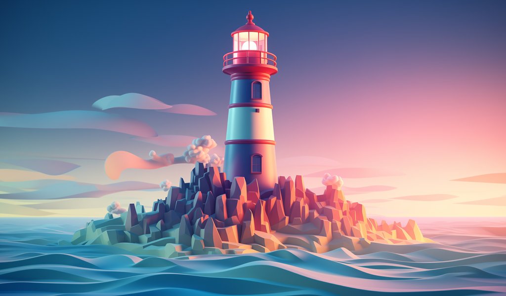 Lighthouse on rocky island - WSVGA wallpapers in 1024x600 resolution