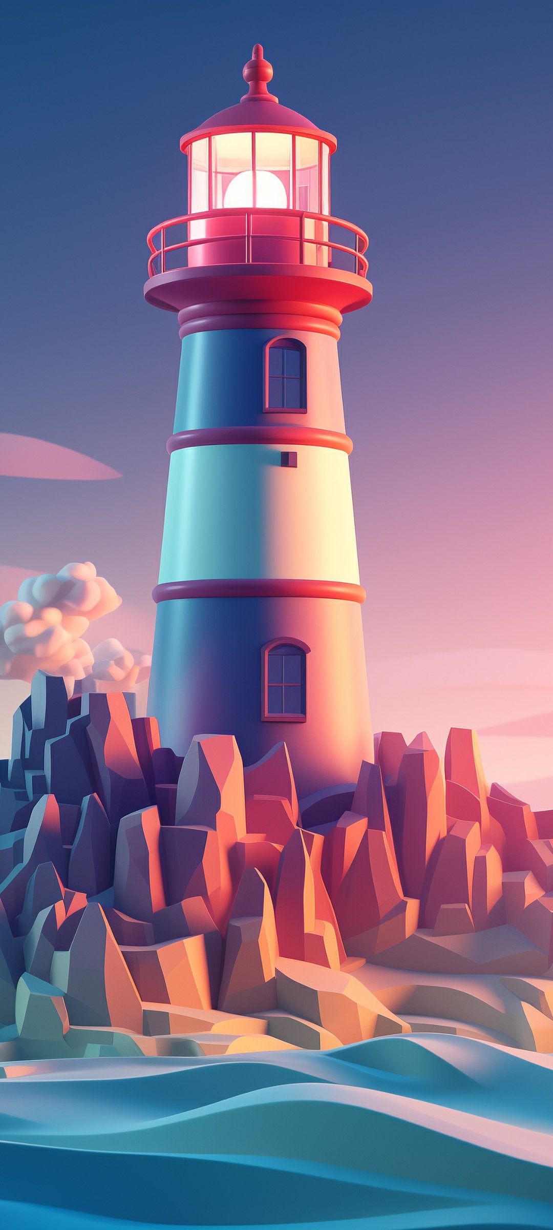 Lighthouse on rocky island - Wallpapers for Samsung Galaxy M55, POCO M4/X4/X5, Xiaomi Redmi 12/13/Note 13/Note 14/Note 14S in 1080x2400 resolution