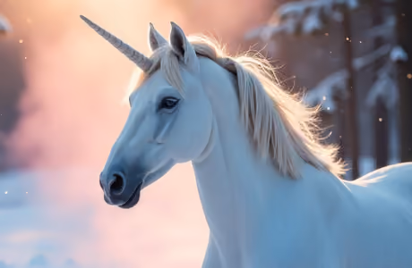 Fantasy wallpapers: unicorn, forest, winter, morning