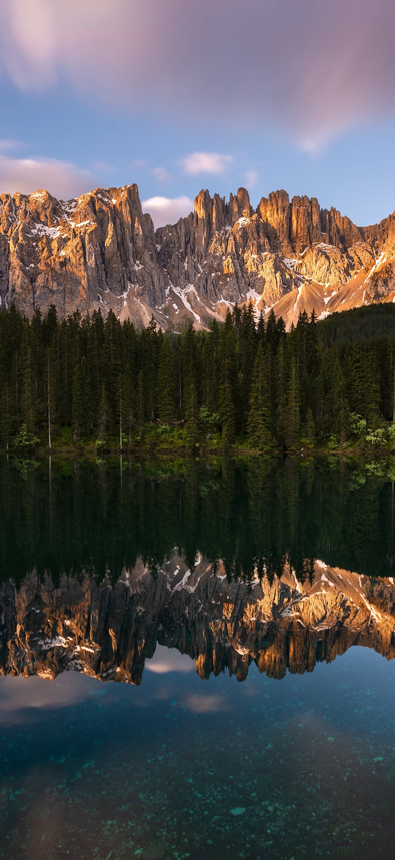 Karersee Lake reflecting Dolomite Alps forest Italy - Wallpapers for iPhone 17 Pro Max/16 Pro Max in 1320x2868 resolution