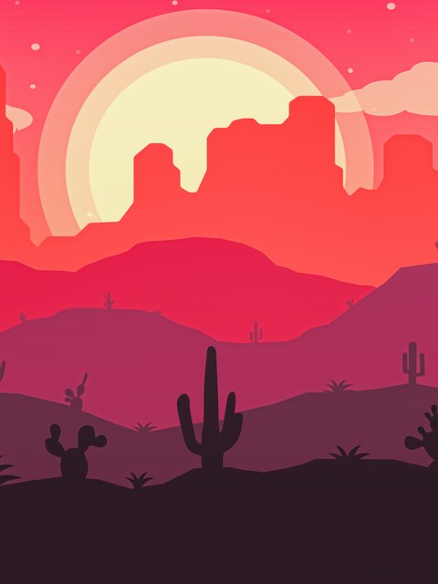 Desert with a cactus in a red sunset - Wallpapers for HTC/BlackBerry in 480x640 resolution