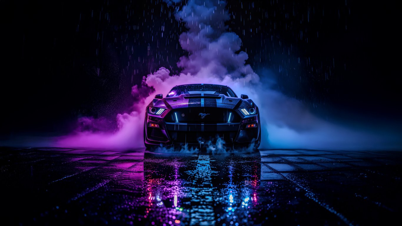Ford Mustang Shelby GT500 in neon - Laptop Wallpapers in 1366x768 resolution