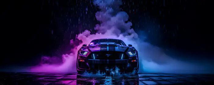 UltraWide 32:9 обои дрифт (3840x1080): Ford Mustang Shelby GT500, дрифт, маслкар, неон