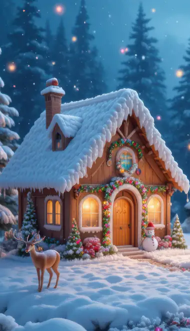 Celebrations wallpapers: house, stringlight, christmas decorations, snow