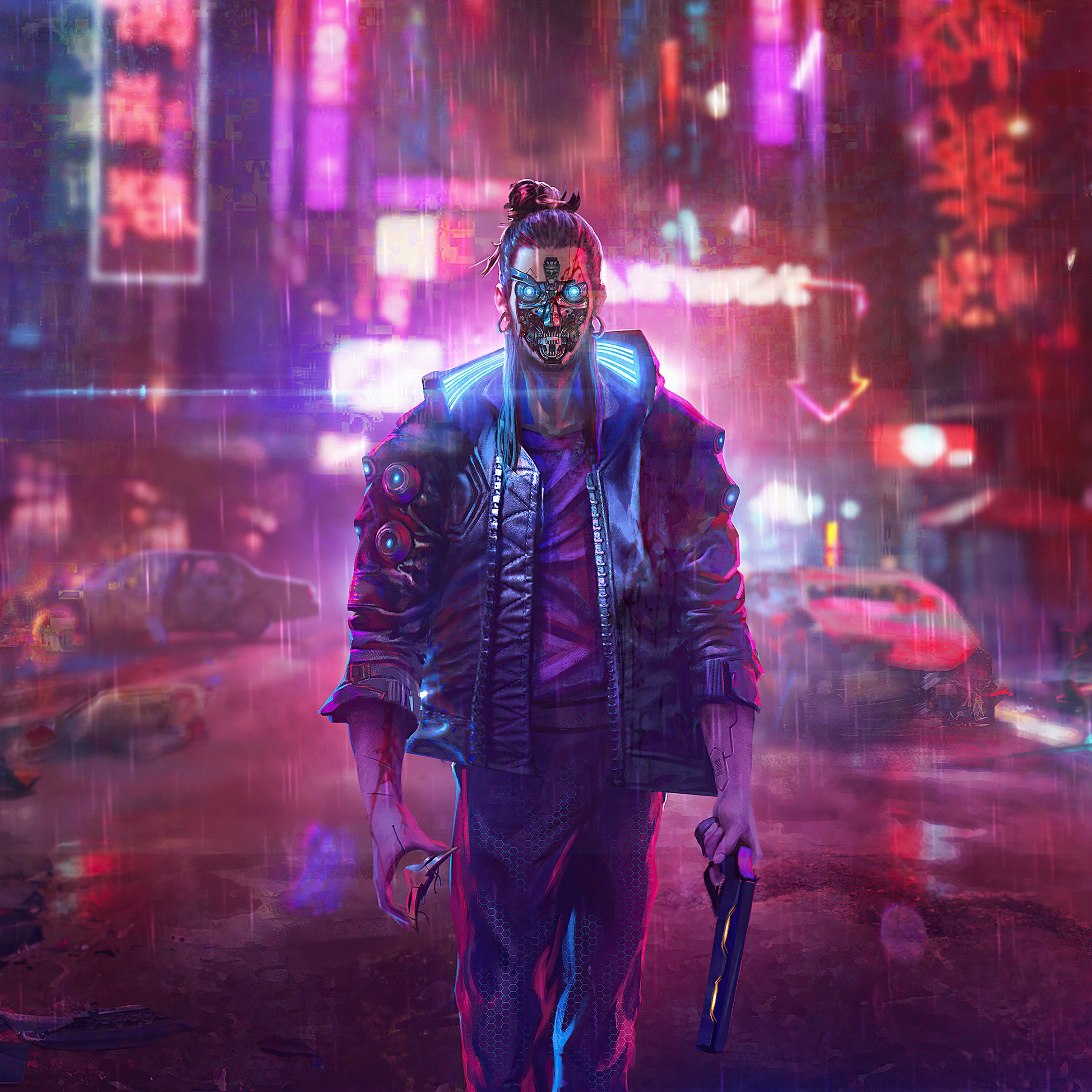 Мужчина с киберимплантами из Cyberpunk 2077 - Обои для iPad Pro 11″ 2024 в разрешении 2420x2420