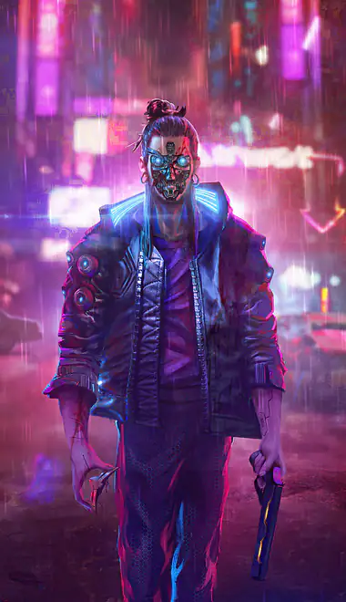 Обои для iPhone 4/4S (640x960): Cyberpunk 2077, киберимпланты, мужчина, неон