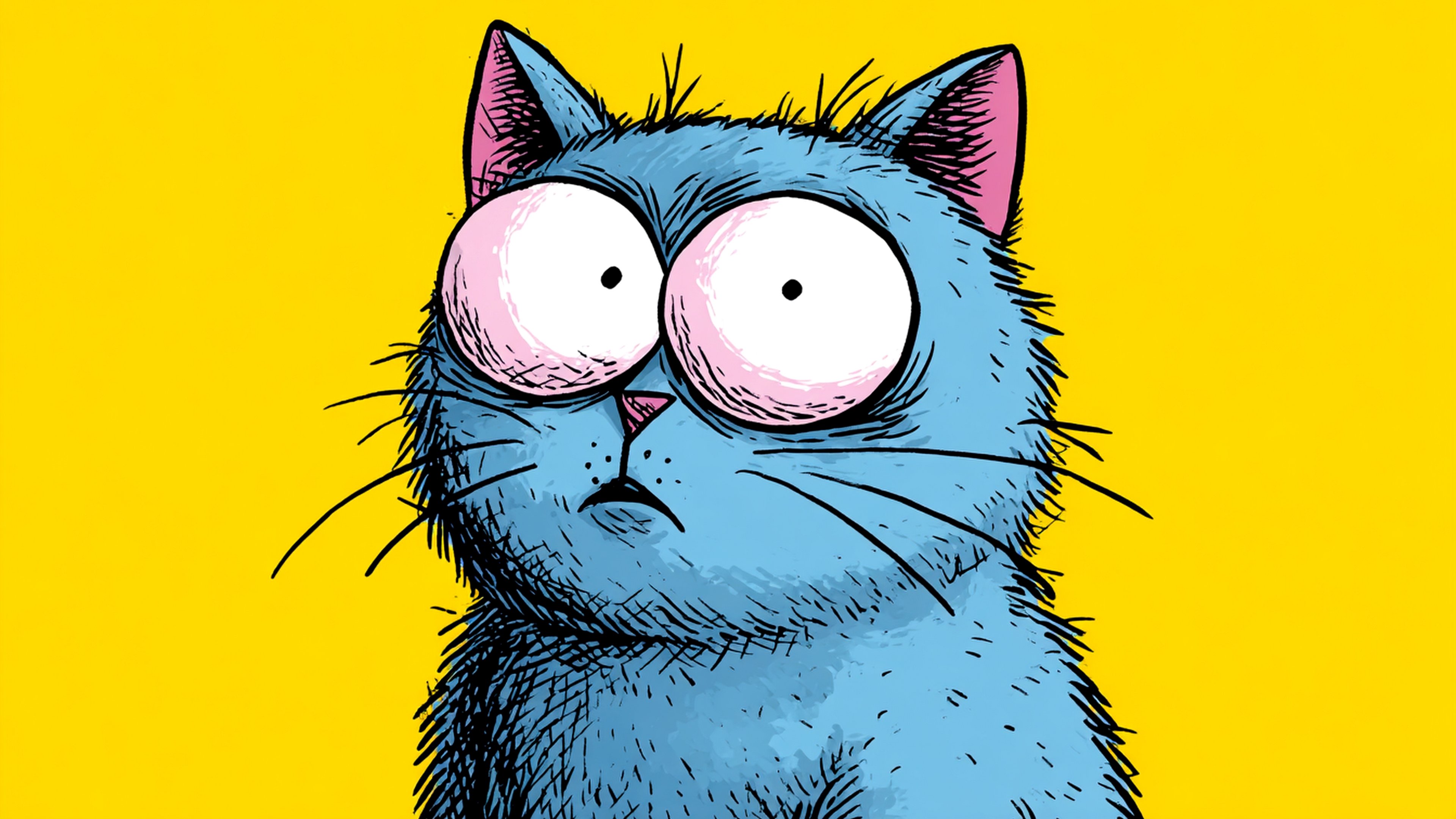 Funny cartoon cat with big eyes - 4K PC Wallpapers in 3840x2160 resolution