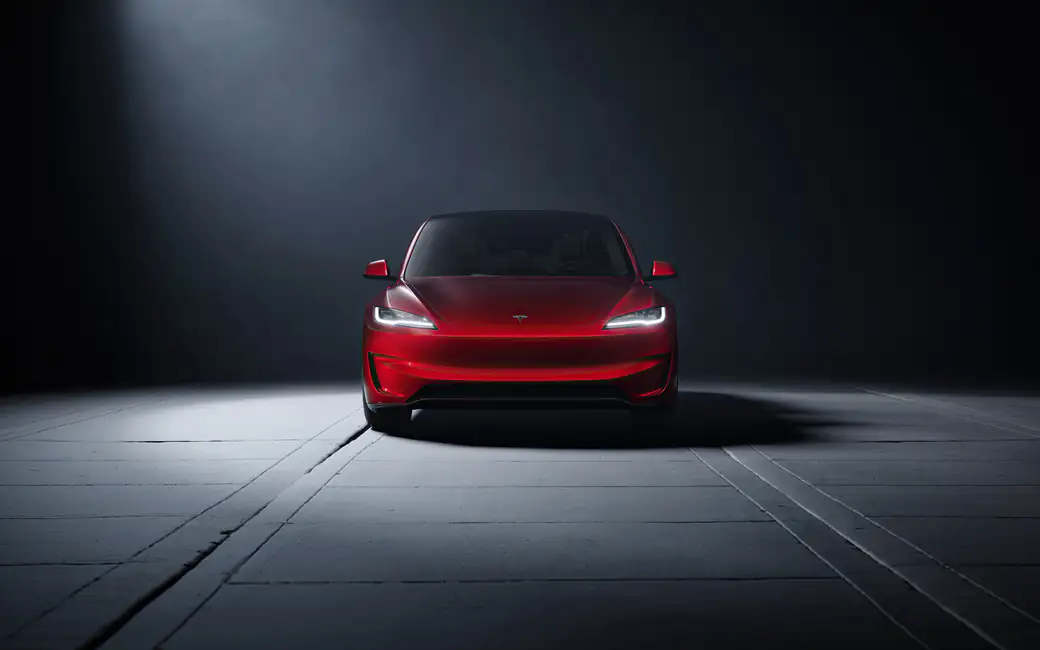 Red Tesla Model 3 Performance — desktop and phone wallpaper, free download