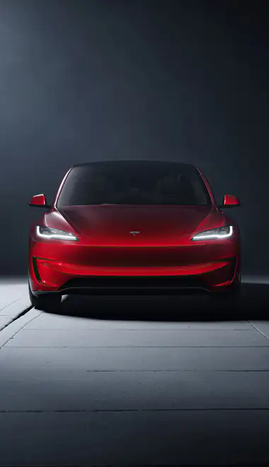 Обои для iPhone X/XS/11 Pro (1125x2436): Tesla Model 3 Performance, электромобиль, седан, студия