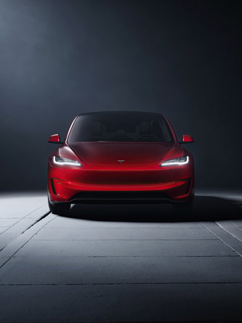 Красный Tesla Model 3 Performance - Обои для HTC/BlackBerry в разрешении 480x640