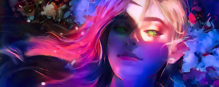 UltraWide 21:9 обои мечта (2560x1080): девушка, блондинка, цветы, неон