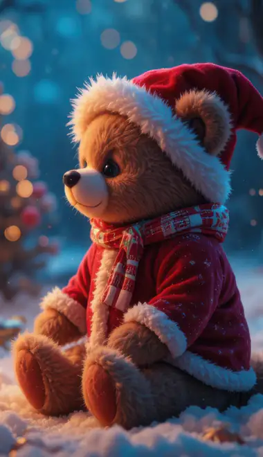 Celebrations wallpapers: teddy, Santa Claus, christmas tree, stringlight