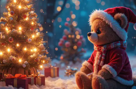 Celebrations wallpapers: teddy, Santa Claus, christmas tree, stringlight