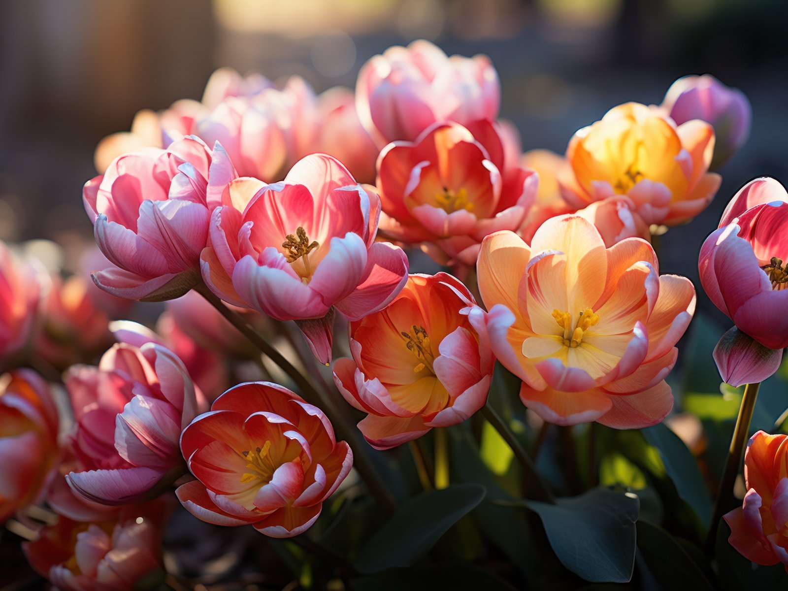 Blooming red and pink tulips - UXGA wallpapers in 1600x1200 resolution