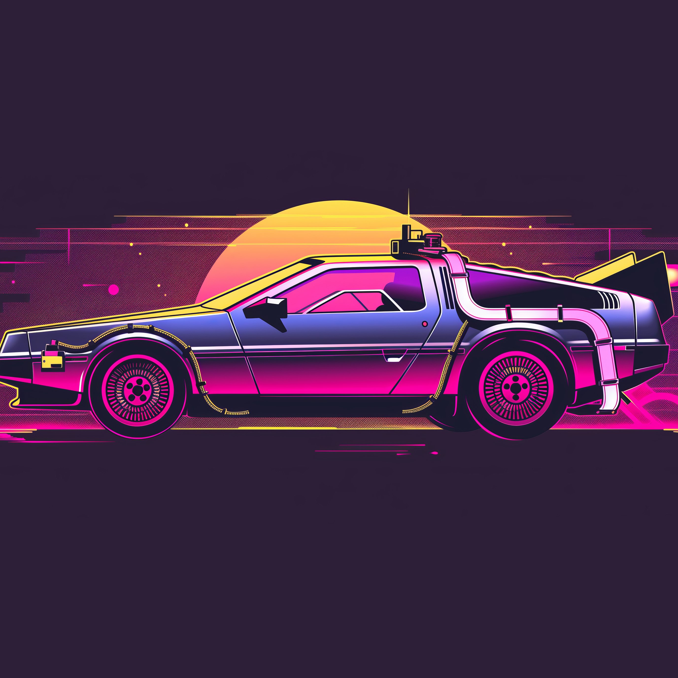 Ретро DeLorean из Назад в будущее - Обои для iPad Pro 13″ в разрешении 2752x2752