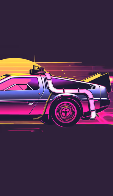 Обои DeLorean DMC-12 для Samsung Galaxy A03s, Xiaomi Redmi 7A, POCO C3 (720x1440): DeLorean DMC-12, Назад в будущее, неон, закат
