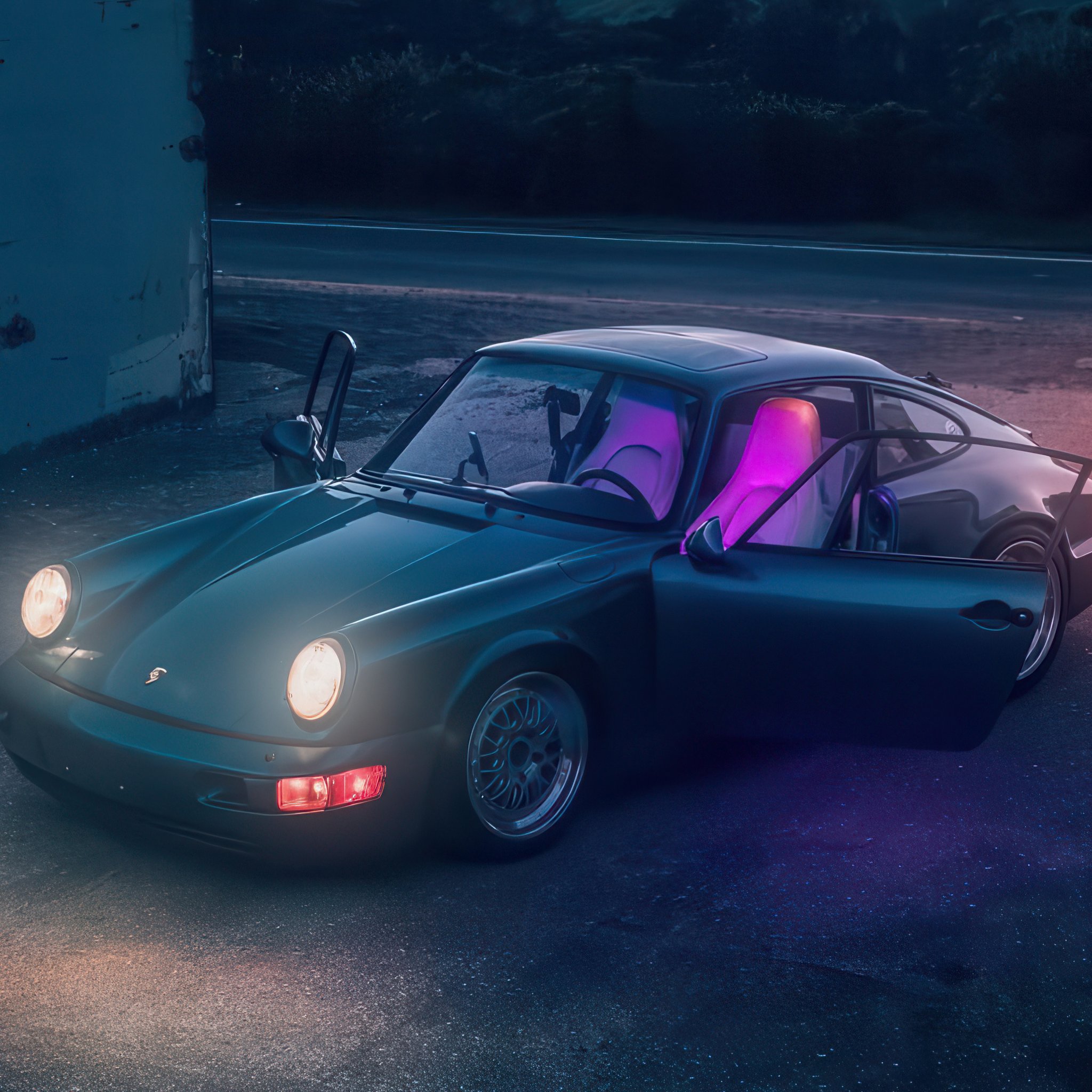 Classic Porsche 911 at night - Wallpapers for iPad Retina in 2048x2048 resolution