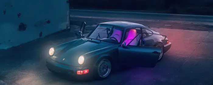 Обои машины: Porsche 911, ночь, неон, дверь