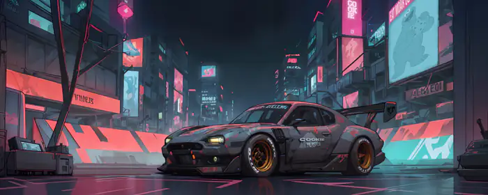 UltraWide 21:9 обои рекламный щит (3440x1440): киберпанк, JDM, спорткар, неон