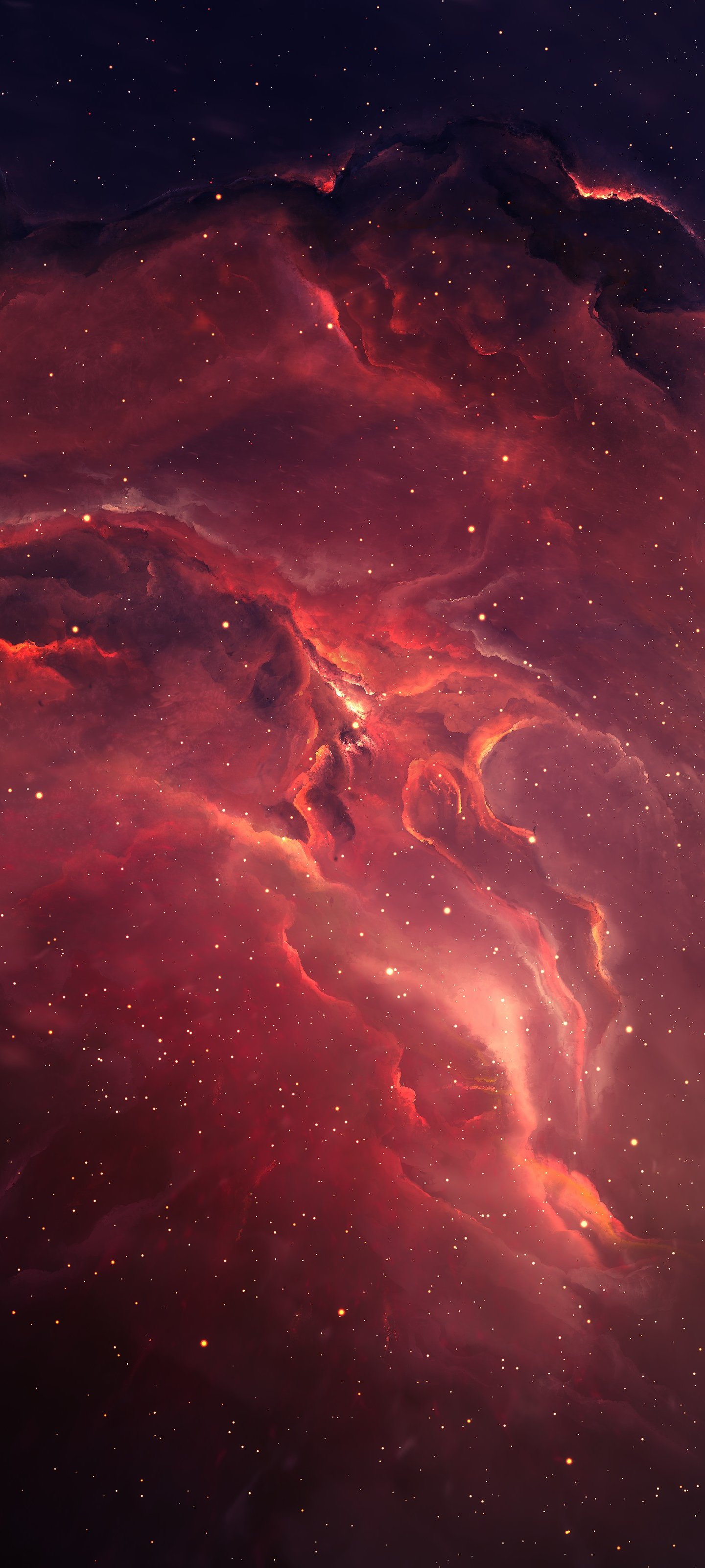 Red Space Nebula clouds - Wallpapers for Xiaomi 13 Ultra/14 Ultra/15 Ultra/17 Pro Max, Samsung Galaxy S20/S20 Ultra/S21 Ultra in 1440x3200 resolution