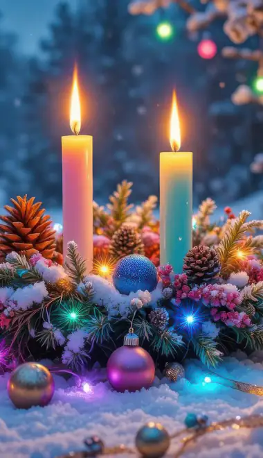 Celebrations wallpapers: wreath, candles, stringlight, pinecone