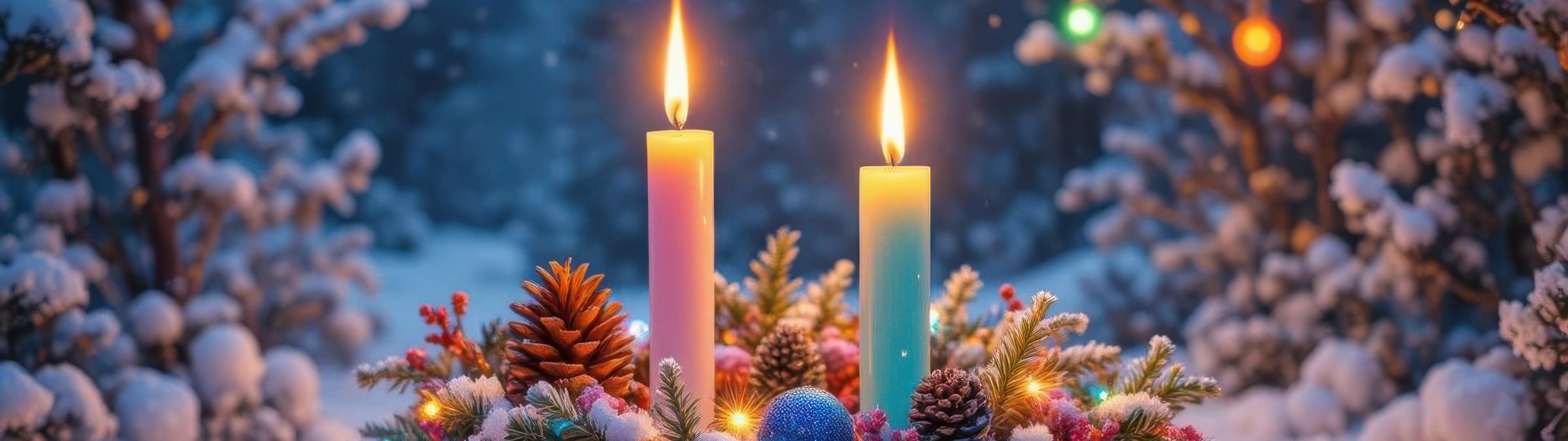 Christmas wreath with candles and balloons - UltraWide 32:9 wallpapers in 3840x1080 resolution