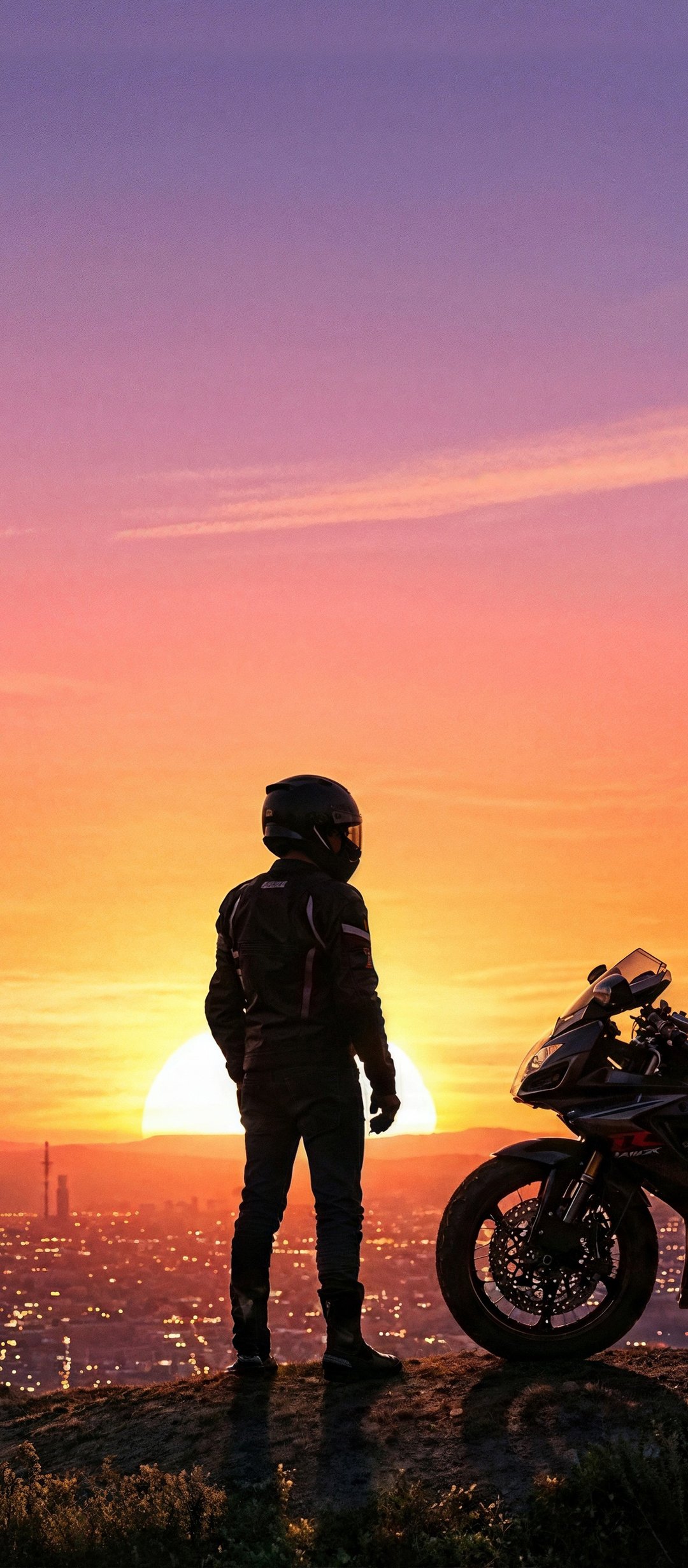 Motorcyclist at sunset - Wallpapers for TECNO/Infinix in 1080x2460 resolution