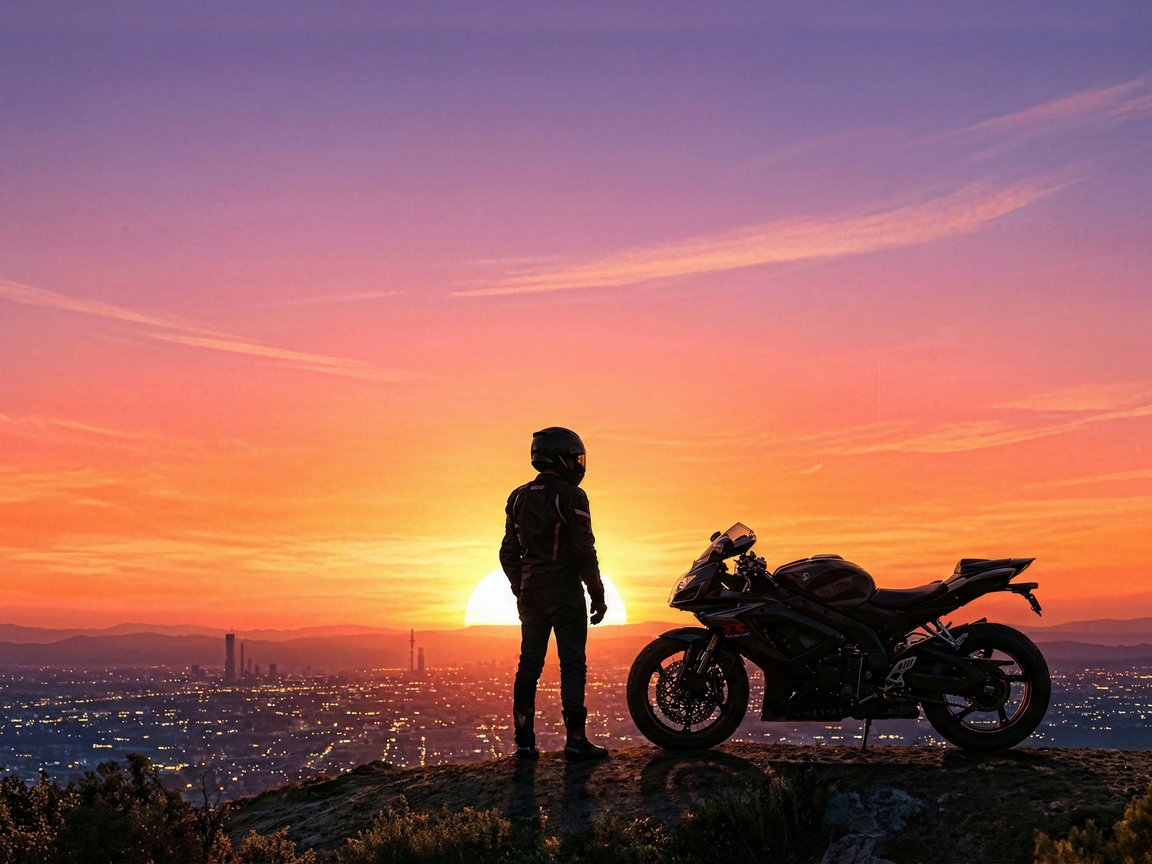 Motorcyclist at sunset - XGA+ wallpapers in 1152x864 resolution