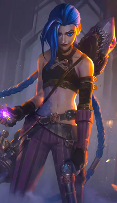Обои игры: Джинкс, League Of Legends, синие волосы, оружие