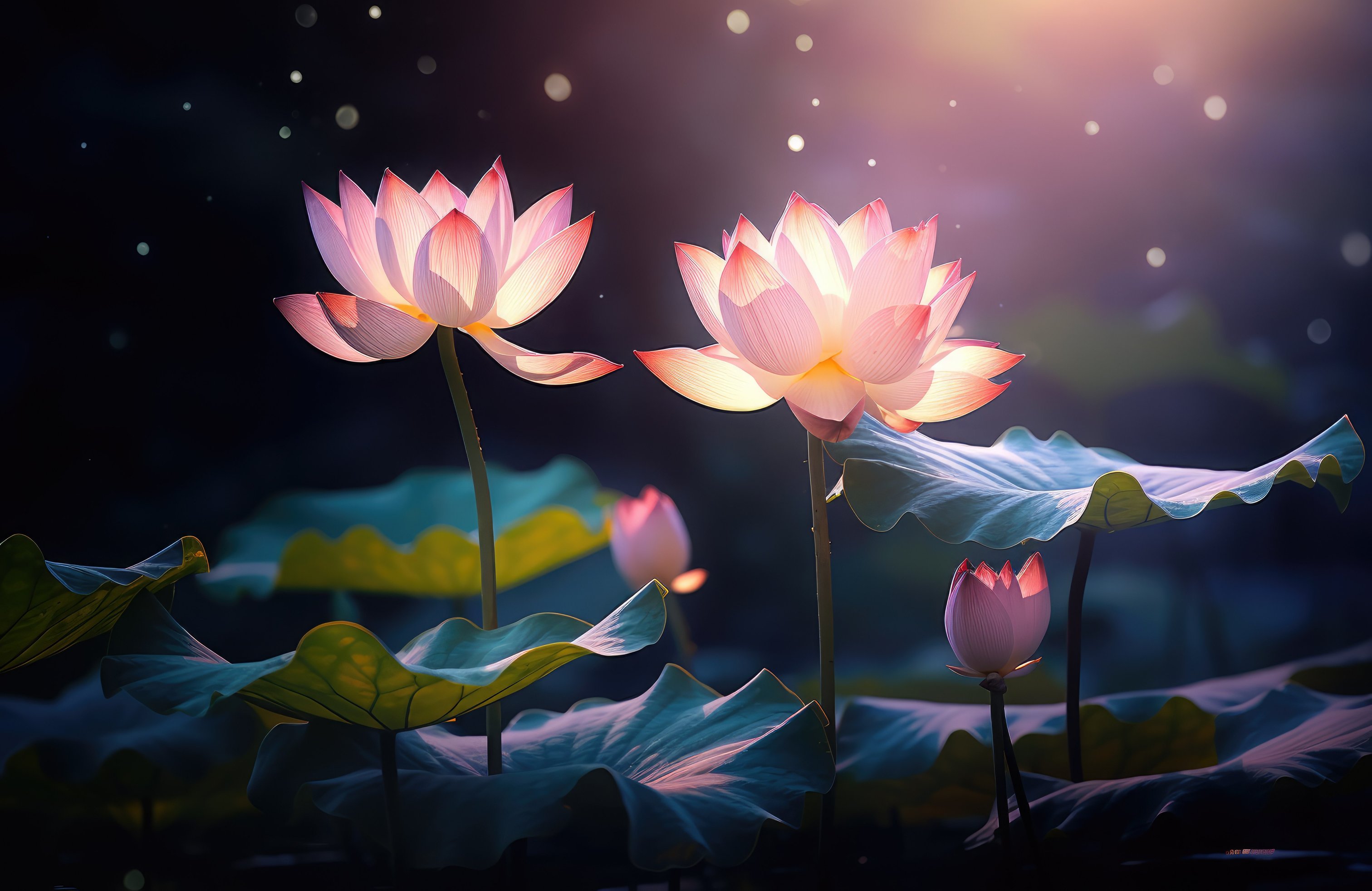 Shining lotuses at night - Wallpapers for Apple MacBook 14.2″ in 3024x1964 resolution