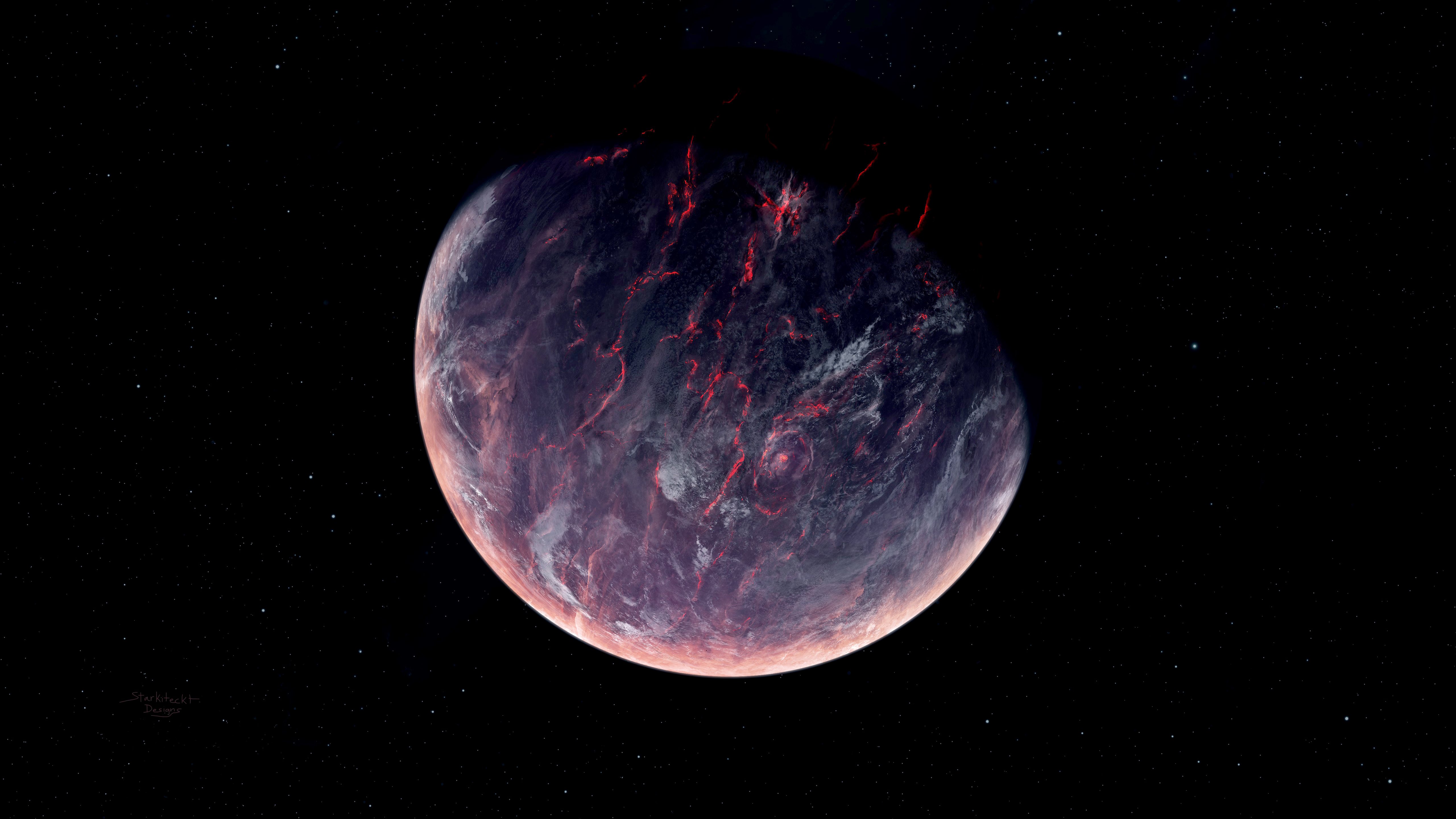 Volcanic planet with red lava - 5K wallpapers in 5120x2880 resolution