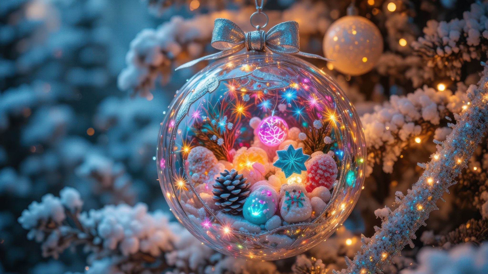 Christmas balloon with decorations inside - QWXGA wallpapers in 2048x1152 resolution