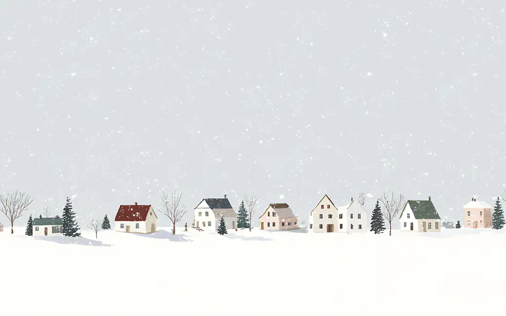 Winter village with small houses — desktop and phone wallpaper, free download