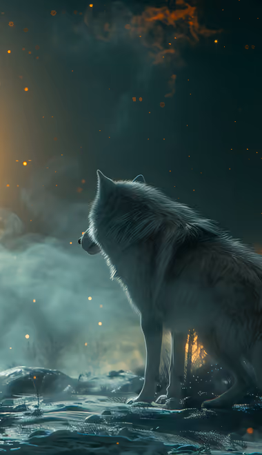Mood Wallpapers for Samsung Galaxy S24/S24 Ultra/S25 Ultra/S25+/S26 Ultra (1440x3120): wolf, moon, night, fog