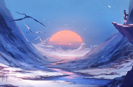 Nature wallpapers: valley, sunset, snow, river