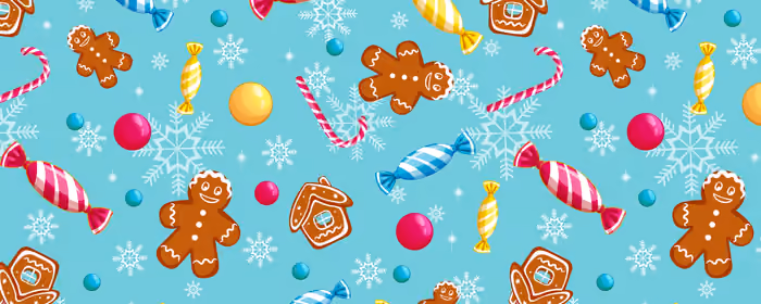 UltraWide 32:9 Snowflakes wallpapers (5120x1440): Christmas, pattern, gingerbread man, candy