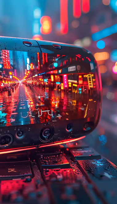 Обои технологии для iPhone 5/5S/5C/SE (640x1136): VR гарнитура, ночь, неон, инновации