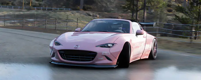 UltraWide 32:9 обои родстер (3840x1080): Mazda MX-5 RF, дрифт, спойлер, обвес