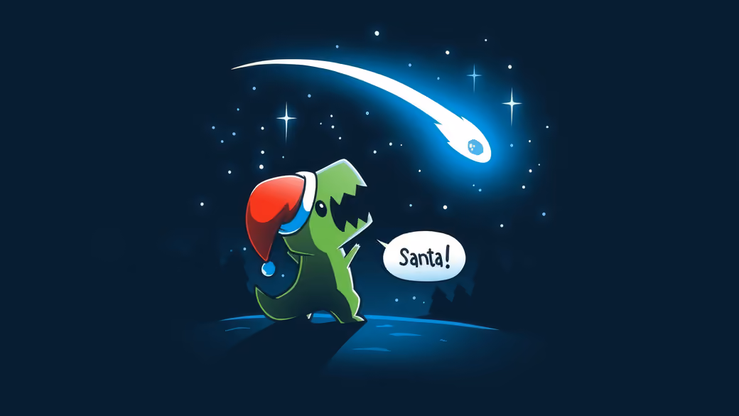 Cute dragon in Santa hat — desktop and phone wallpaper, free download