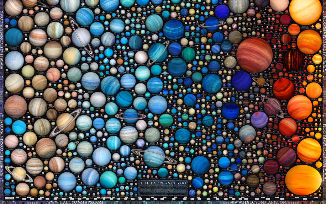 Colorful collection of exoplanets — desktop and phone wallpaper, free download