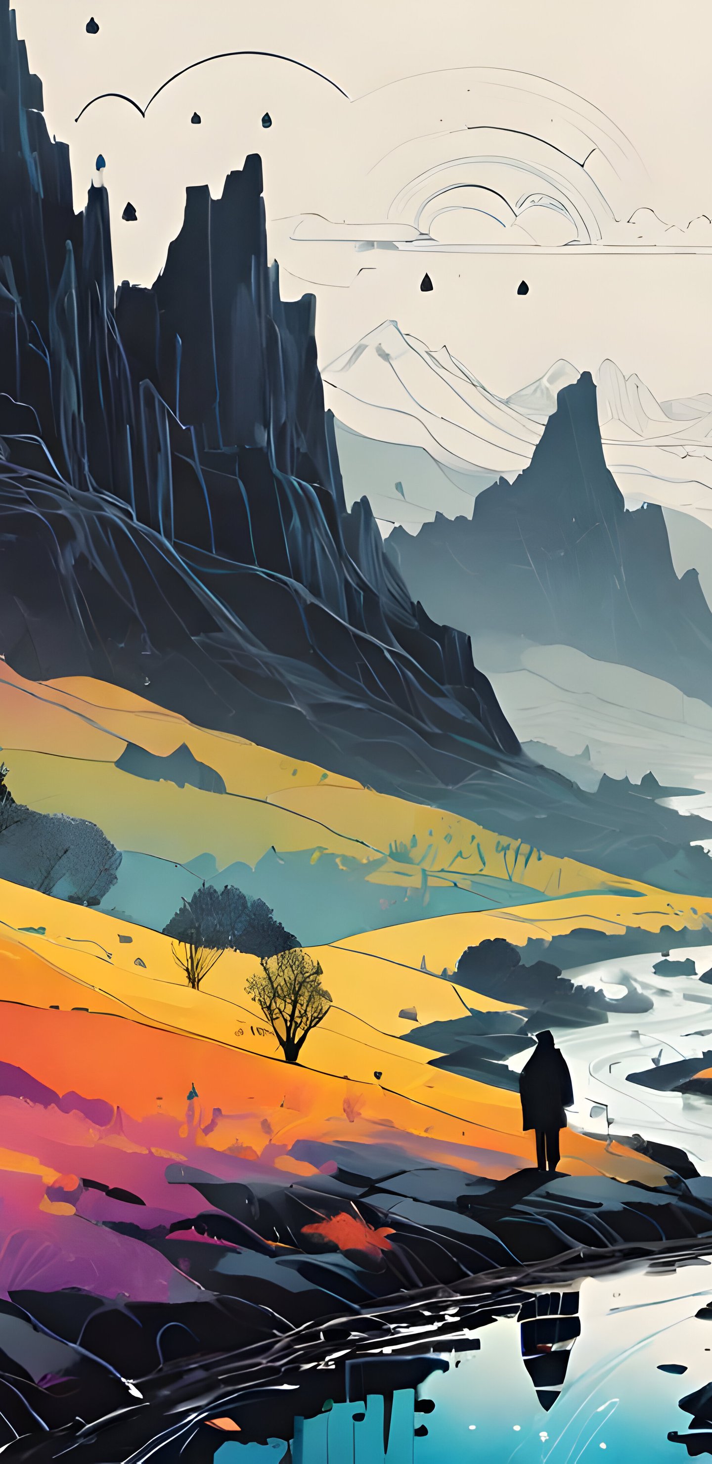 Low-saturation nature drawing - Wallpapers for Samsung Galaxy S8/S8+/Note 8/S9/S9+/Note 9 in 1440x2960 resolution